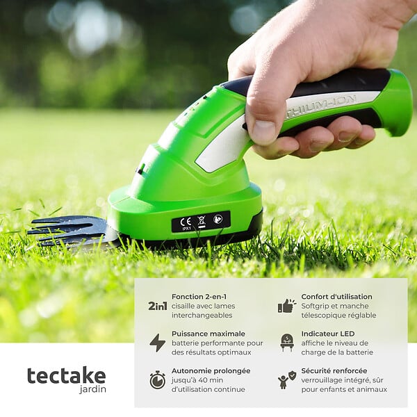 TECTAKE - Taille haie électrique 2 en 1 vert - large