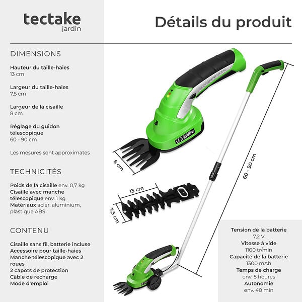 TECTAKE - Taille haie électrique 2 en 1 vert - large