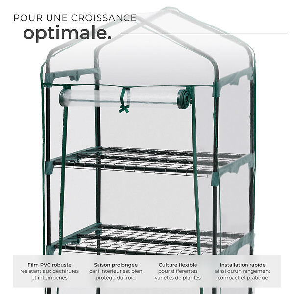 TECTAKE - Serre de balcon avec 3 étagères 69x49x133cm blanc transparent - large