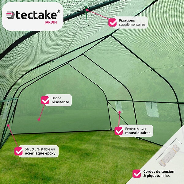 TECTAKE - Serre tunnel 18 m² 600x300x205cm vert - large