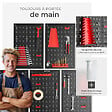 TECTAKE - Lot 5 panneaux en métal perforés 43 crochets supports noir rouge 200x60 cm rangement atelier - vignette