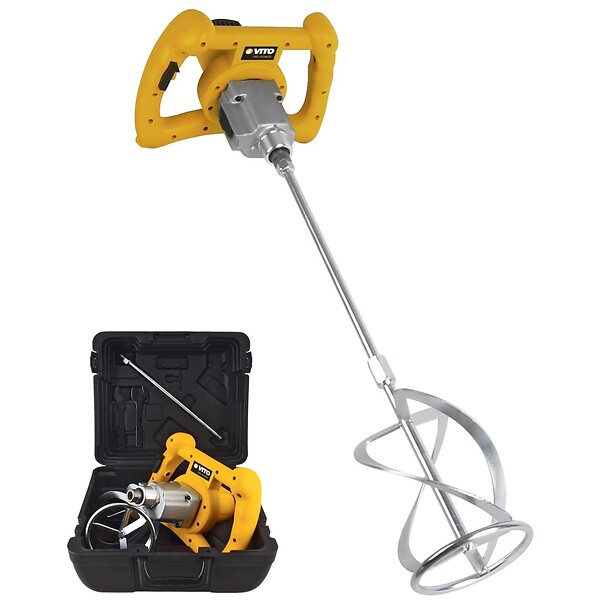 VITO - Malaxeur de chantier 1400W Mélangeur à béton Tige 590mm Pale 140 mm Capacité 65L 2 vitesses Coffre de rangement VITO - large