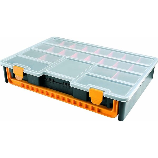 INTEC - Boîte de rangement professionnelle Organiseur 23 compartiments amovibles Noir Orange 44.3 x 31.7 x 8 cm (L x l x h) INTEC - large