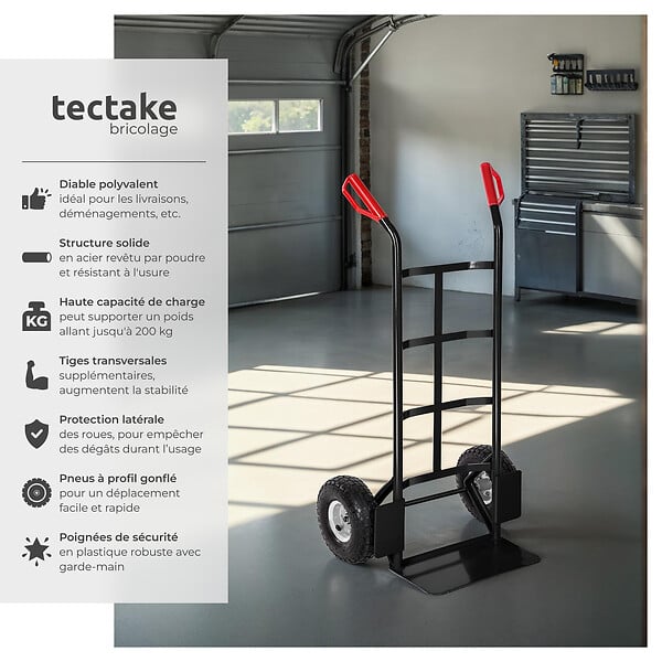 TECTAKE - Diable rigide 200 kg noir - large