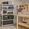 BRIXO - Etagère de Garage 5 tablettes Bois MDF 120xP45xH180 cm Charges lourdes 300Kg Structure Acier Rangement Rayonnage BRIXO - vignette