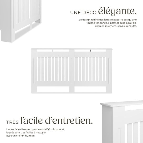 TECTAKE - Cache-radiateur VILA design à lattes avec étagère blanc - large