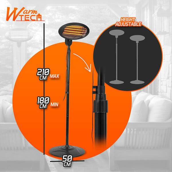 WARM TECH - Chauffage de terrasse 2000W sur pied - 3 positions - large