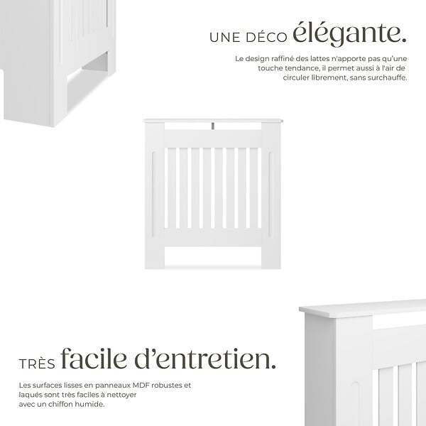TECTAKE - Cache-radiateur VILA design à lattes avec étagère blanc - large