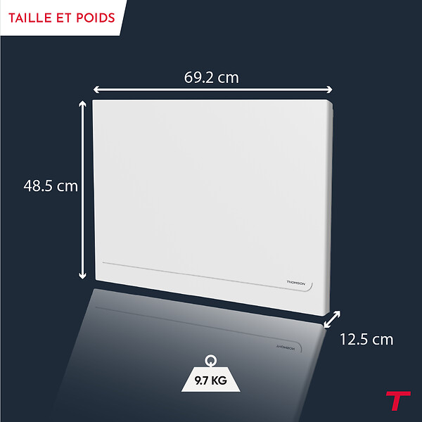 THOMSON - Radiateur électrique fixe à inertie sèche céramique - THOMSON - MILLA 1000W - Connecté WiFi - blanc - NF - large