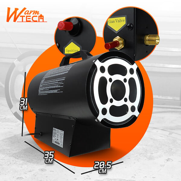 WARM TECH - Canon à chaleur au gaz 15 KW avec tuyau et détendeur - large