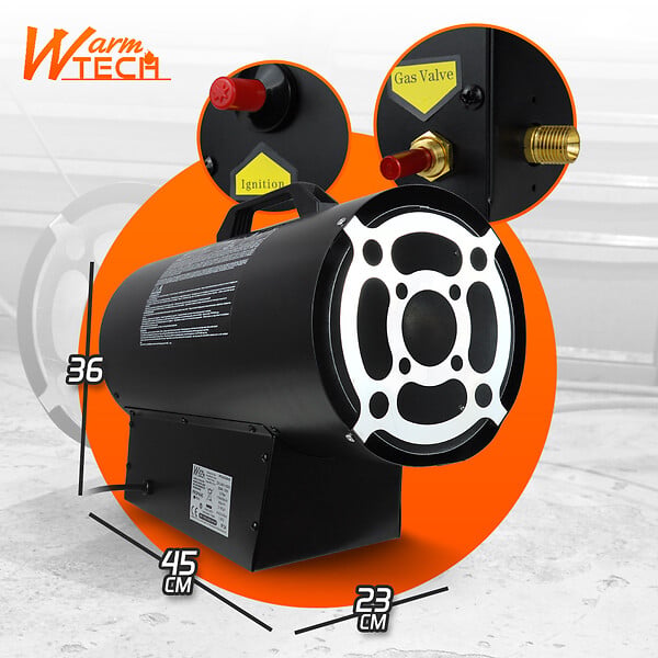 WARM TECH - Canon à chaleur au gaz 30 KW avec tuyau et détendeur - large