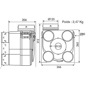UNELVENT - VMC AUTOREGLABLE Série DECO 2 - DECO 2 K - Kit VMC standard, équipé d'1 caisson DECO 2 + 2 bouches extra-plates design D80 mm + 1 bouche extra-plate design D125 mm - large