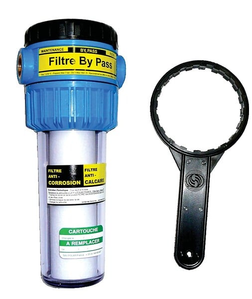 POLAR - Filtre eau domestique anti-calcaire/ corrosion Polar - Complet - 1800l/h - 3/4" - 7 bar - Avec cartouche, étrier et clé - large