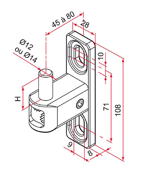 TIRARD - Gond de portail MULTIFIX T à axe réglable de 35 à 70mm diamètre pivot 12mm - TIRARD - NA619026 - large