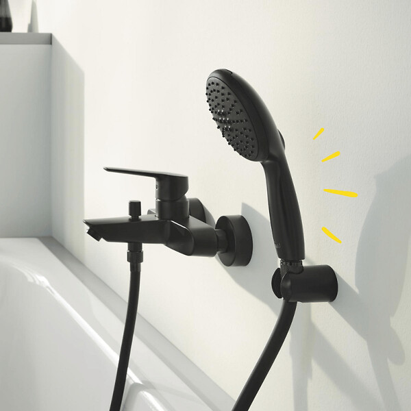 GROHE - Support mural pour douchette Vitalio noir mat + microfibre - large