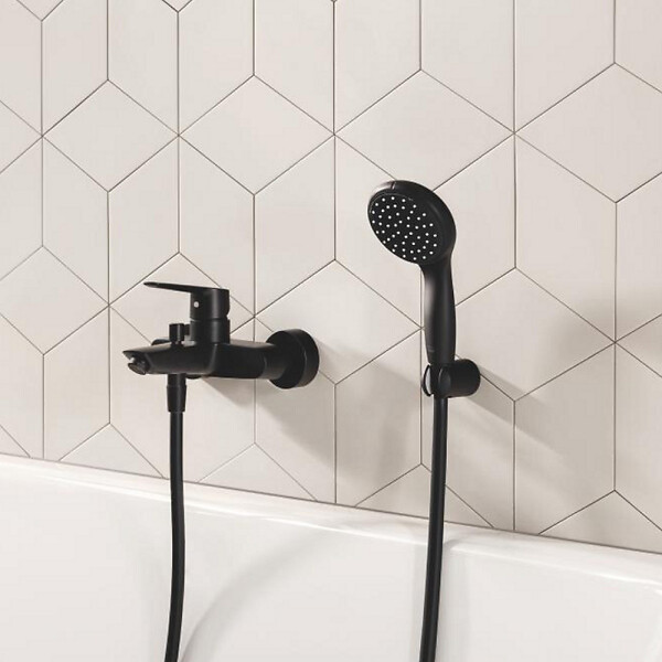 GROHE - Support mural pour douchette Vitalio noir mat + microfibre - large