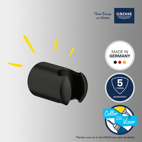 GROHE - Support mural pour douchette Vitalio noir mat + microfibre - large