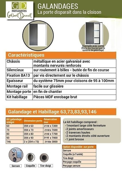 GD MENUISERIES - Porte Coulissante Ayous 3 Panneaux Gris Clair H204 x L83 cm,Galandage, kit finition - large
