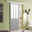 GD MENUISERIES - Porte Coulissante Atelier Blanc H204 x L73 cm, Rail alu Bandeau Blanc - vignette