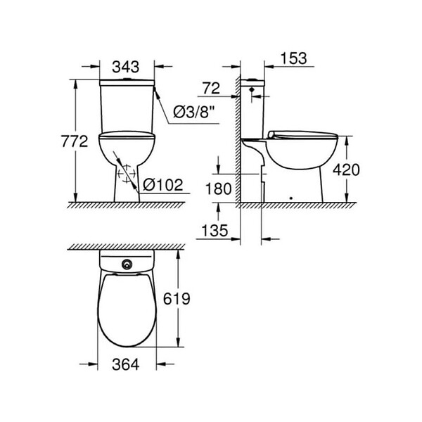 GROHE - WC à poser sans bride Bau Ceramic avec abattant frein de chute declipsable + nettoyant Briochin - large