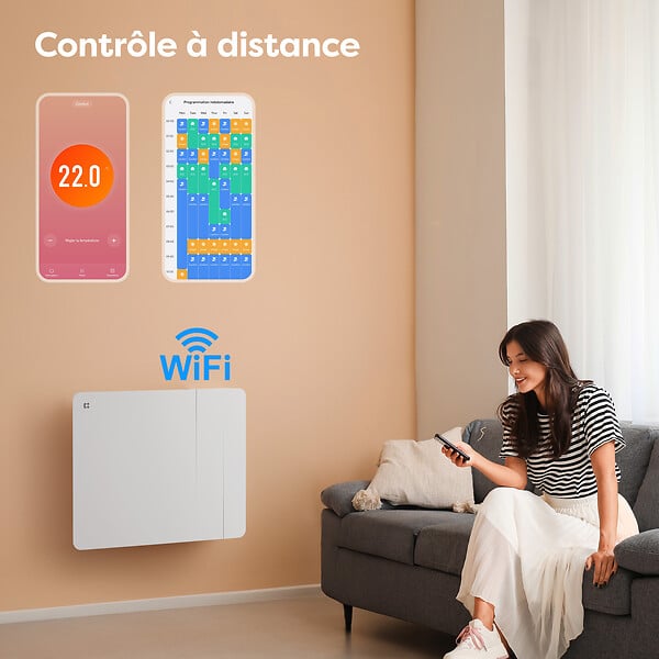 CIARRA - CIARRA CDHTD10A-W Radiateur Electrique Connecté Mural 1000W 5-10㎡ Double Cœur de Chauffe IP24 Chauffage Programable - large