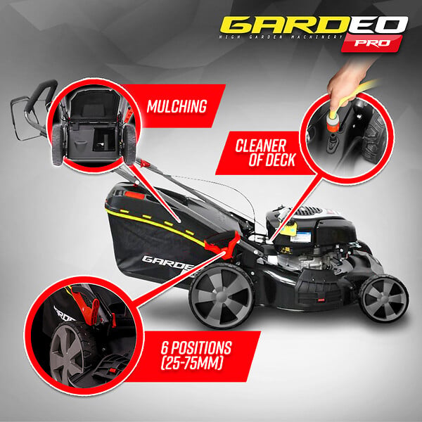 GARDEO PRO - Tondeuse thermique tractée 161CC avec moteur Briggs and Stratton, mulching et éjection latérale - large