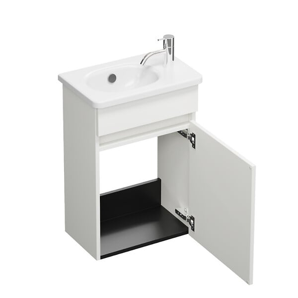 BURGBAD - Pack meuble suspendu lave-mains Joline blanc mat + Robinet lave-mains eau froide Duravit Wave bronze brossé - large