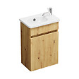 BURGBAD - Pack meuble suspendu lave-mains Joline chêne + Robinet lave-mains eau froide Duravit Wave Inox brossé - vignette