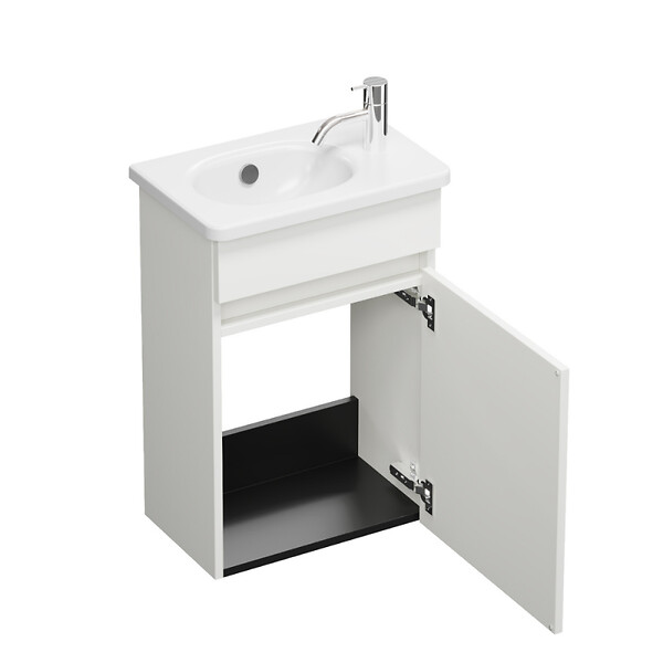 BURGBAD - Pack meuble suspendu lave-mains Joline blanc mat + Robinet lave-mains eau froide Duravit Wave Doré poli - large