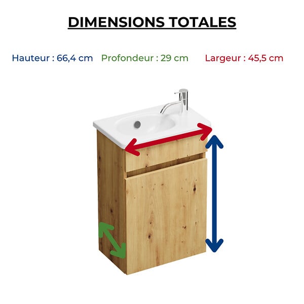 BURGBAD - Pack meuble suspendu lave-mains Joline chêne + Robinet lave-mains eau froide Duravit Wave Chromé brillant - large