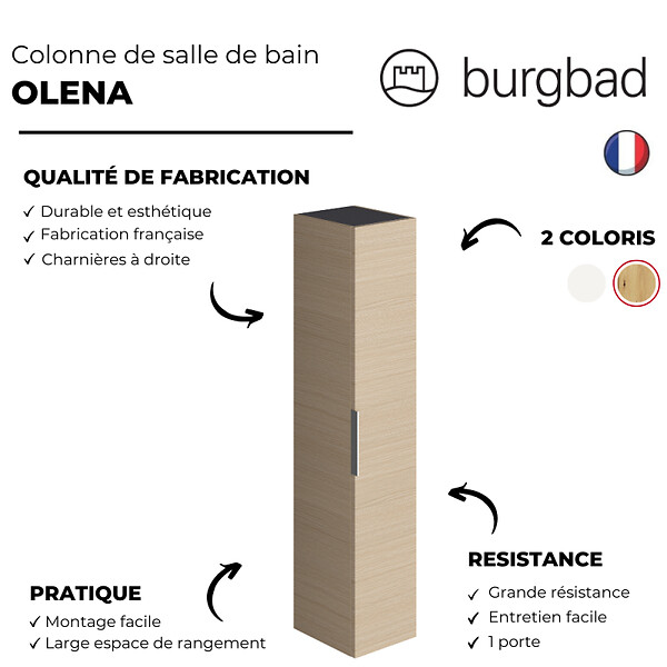BURGBAD - Colonne de salle de bain Olena 1 porte chêne clair - large