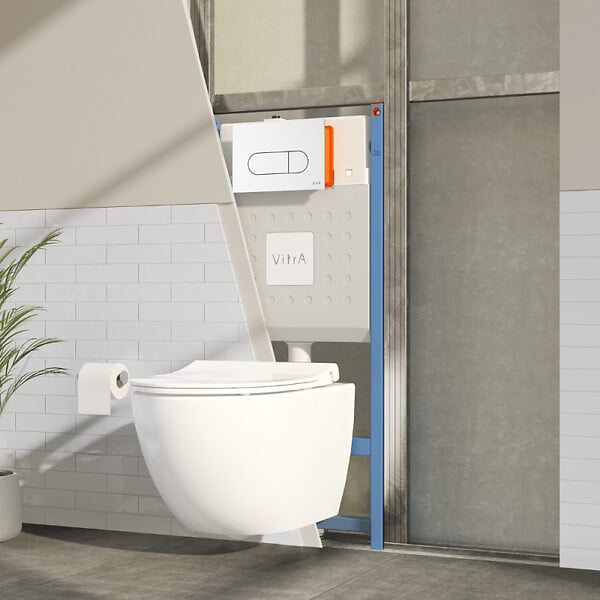 VITRA - Pack WC suspendu VitrA Sento Blanc Compact  + Bâti  auto-portant V-Fix Core  + Plaque Round Blanc - large