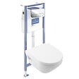 VILLEROY ET BOCH - Pack WC suspendu sans bride Architectura Twistflush [e³] rond + bâti-support sol et mur + plaque chrome brillant - vignette