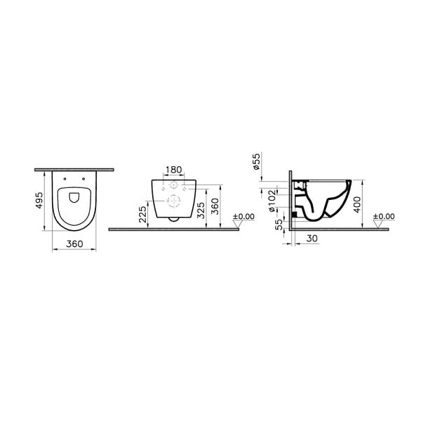 VITRA - Cuvette WC suspendu compact sans bride VitrA Sento avec abattant frein de chute déclipsable - large