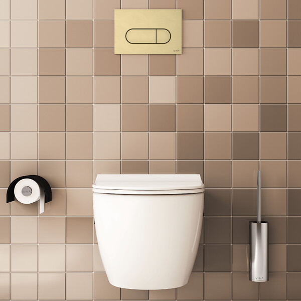 VITRA - Pack WC suspendu VitrA Sento Blanc Compact  + Bâti auto-portant V-Fix Core + Plaque Round Or brossé - large