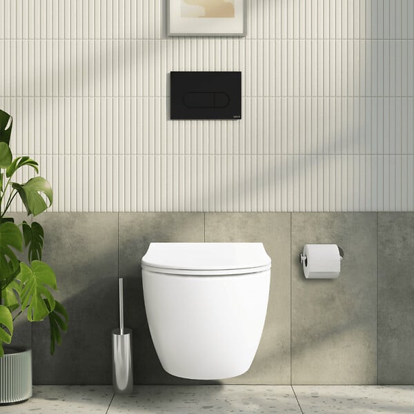 VITRA - Pack WC suspendu VitrA Sento blanc mat + bâti autoportant V-Fix Core + Plaque Round noir mat - large