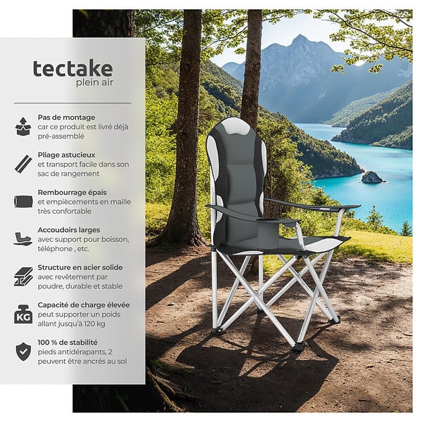 TECTAKE - Chaise pliante avec rembourrage gris - large