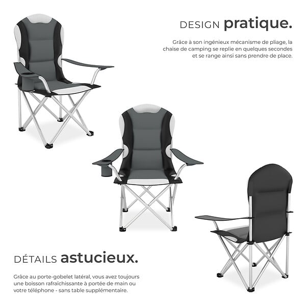 TECTAKE - Chaise pliante avec rembourrage gris - large