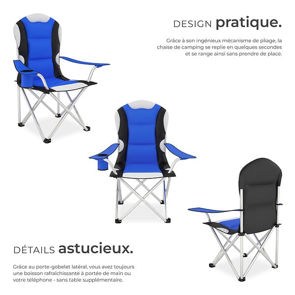 TECTAKE - Chaise pliante avec rembourrage bleu - large