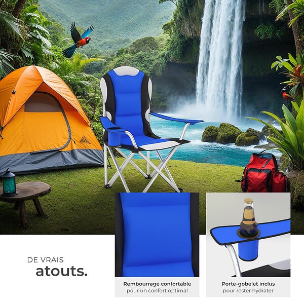 TECTAKE - Chaise pliante avec rembourrage bleu - large