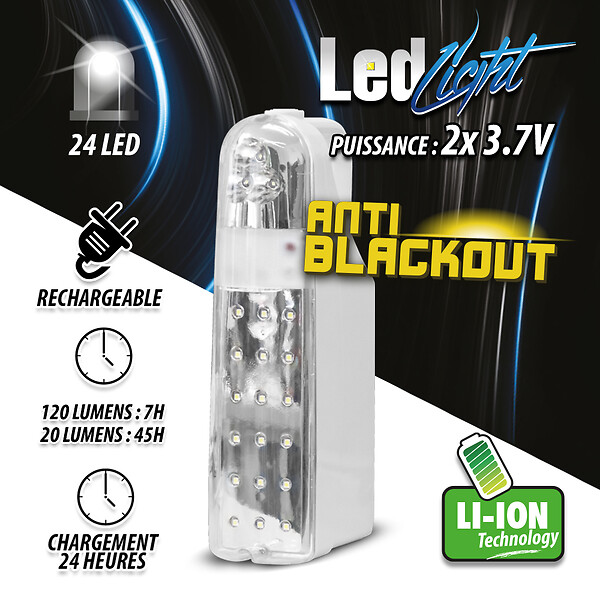LED LIGHT - Lampe de secours portative 24 Leds - Anti blackout - large