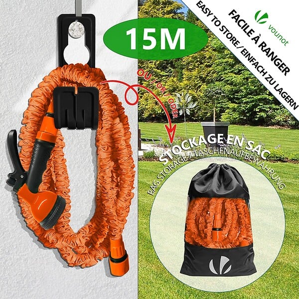 VOUNOT - Tuyau d’Arrosage Extensible 15m avec Accessoires orange - large