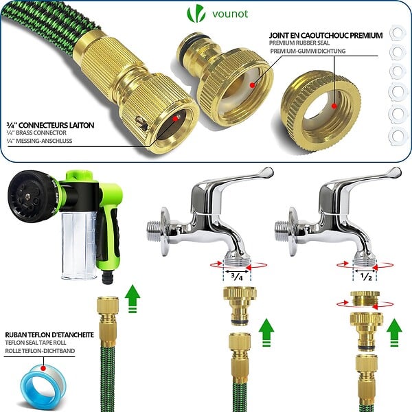 VOUNOT - Tuyau d’Arrosage Extensible 30m avec Récipient Savon et accessoires vert - large