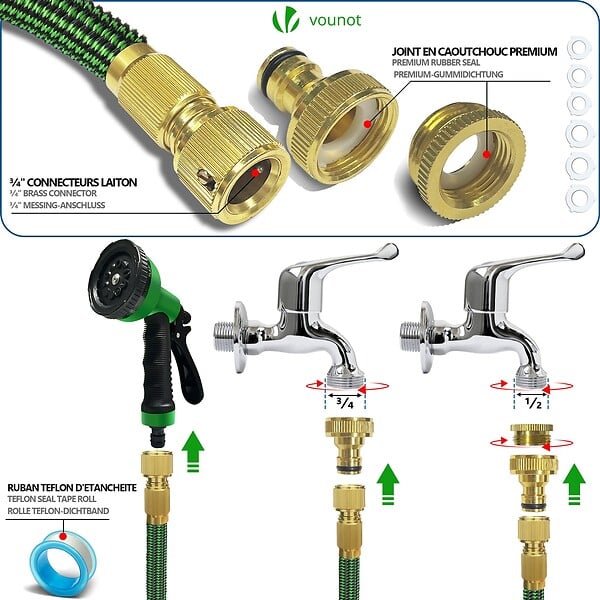 VOUNOT - Tuyau d’Arrosage Extensible 30m Renforce avec Accessoires vert - large
