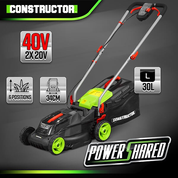 CONSTRUCTOR - Tondeuse à gazon 40V (2x20V) 34 cm - Sans batterie - large