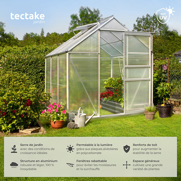 TECTAKE - Serre en aluminium, résistant aux UV, 185x190x195cm blanc transparent - large