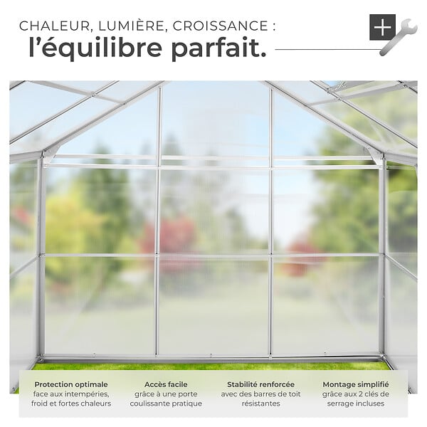 TECTAKE - Serre en aluminium, résistant aux UV, 185x190x195cm blanc transparent - large