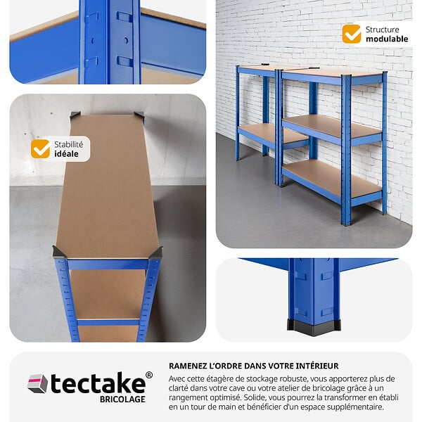 TECTAKE - Etagères charges lourdes à 5 niveaux bleu - large