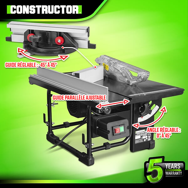 CONSTRUCTOR - Scie circulaire sur table 800W - Lame 200mm 24 dents - large