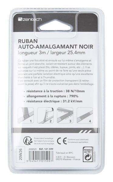 ZENITECH - Ruban Adhésif Auto-amalgamant, Zenitech, L.3 M X L.25 Mm Noir - large